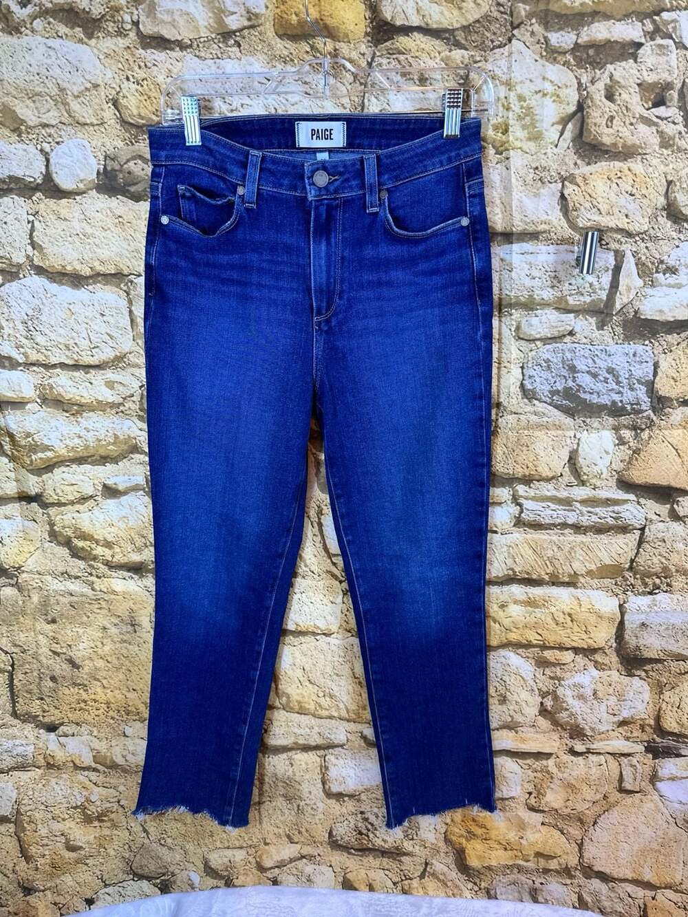 Paige Denim High Rise Skinny Ankle Jeans Size 28 Dark Wash Raw Hem
